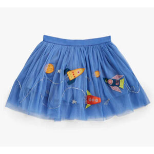 Piccolina Tulle Appliqué Skirt Space Exploration Light Blue Size 8 Planets Sun